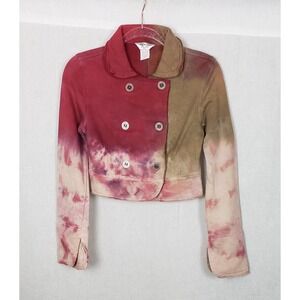 Hard Tail Forever XS Red Tan Tie Dye Cropped Double Breasted Jacket Casual Y2K
